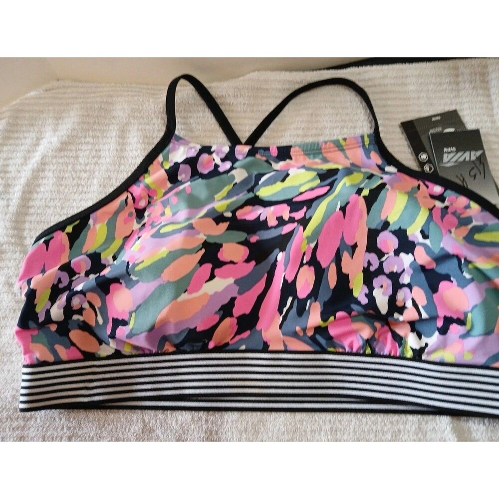 Avia Swim Bikini Top Womens XL 16-18 Crossback- Multicolor PADDED CROP TOP ONLY
